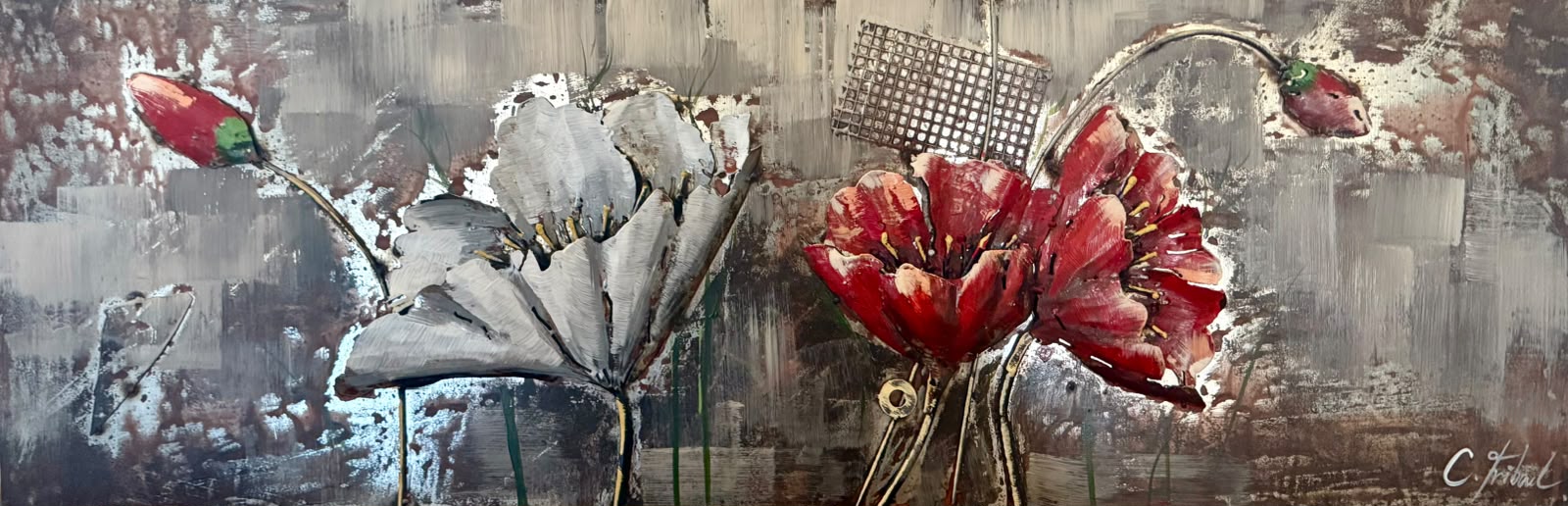 Tableau en relief Coquelicots rouges et blancs — bandeau — Nature inspiré de La Réunion | L'ART Réunion