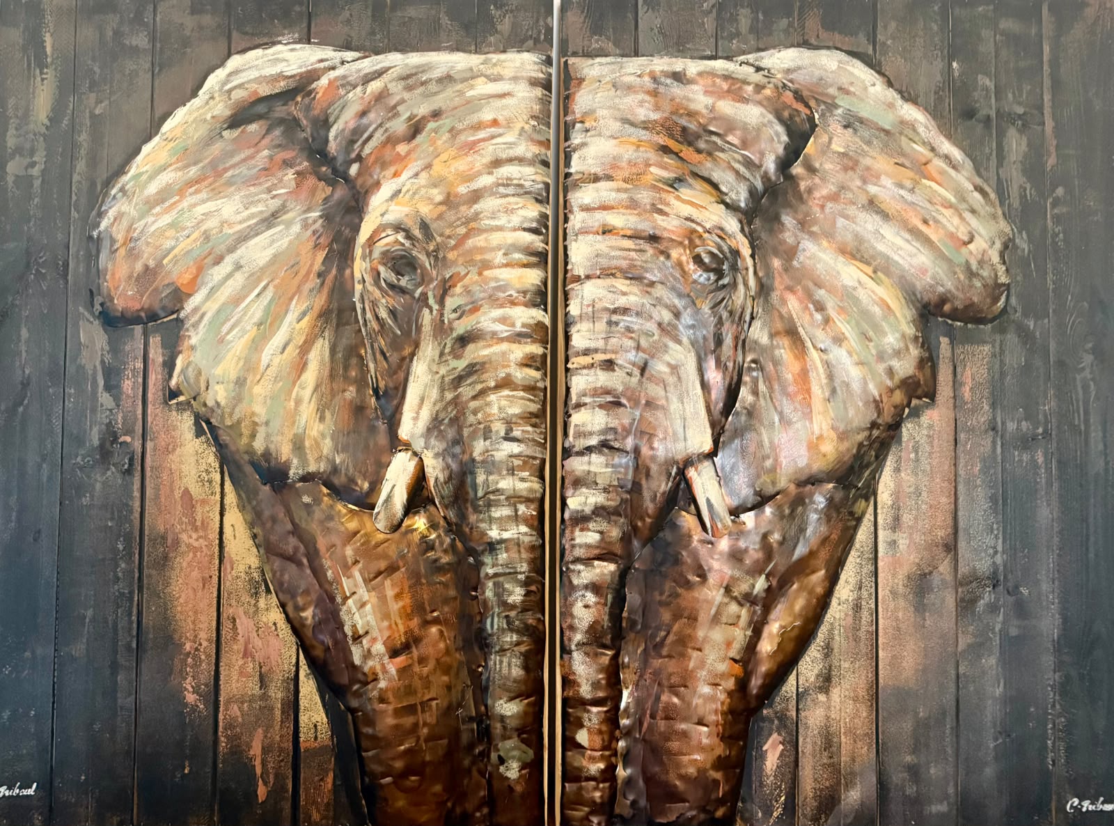Tableau en relief Éléphant bois et métal — Culture inspiré de La Réunion | L'ART Réunion