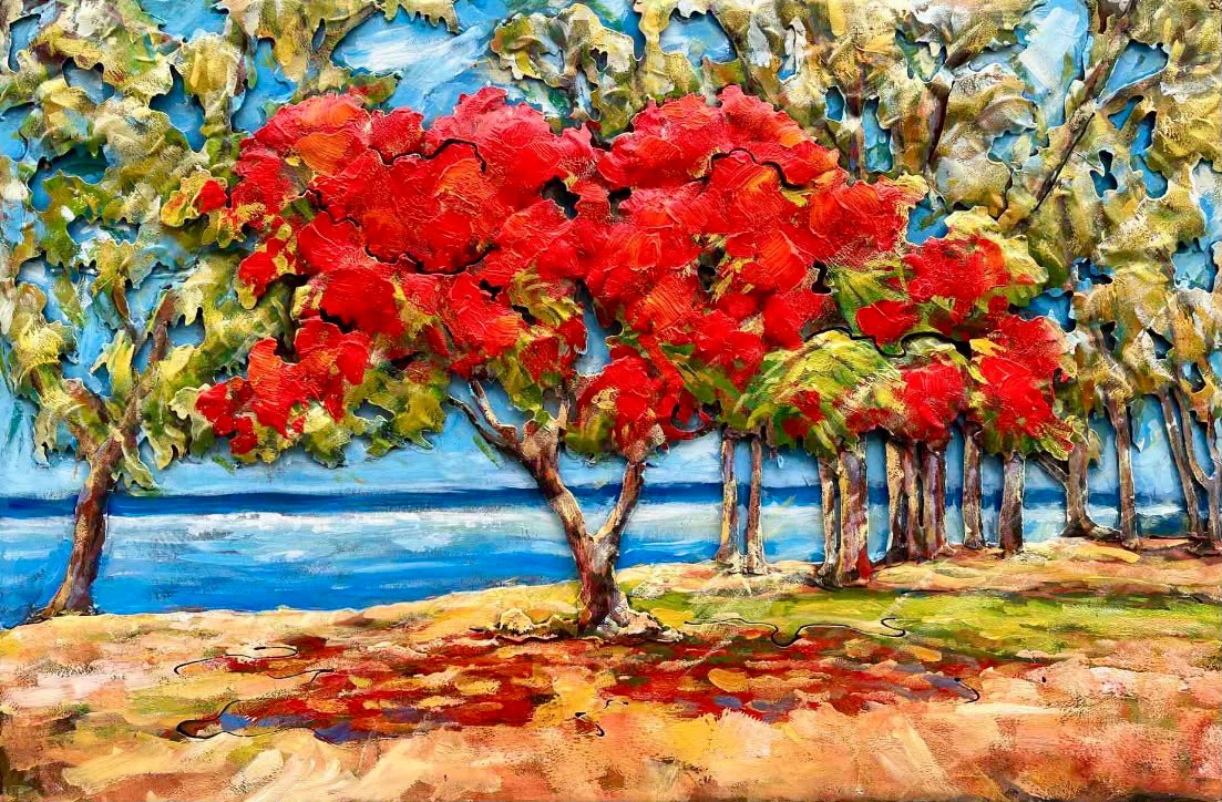 Tableau en relief Le flamboyant — Nature inspiré de La Réunion | L'ART Réunion