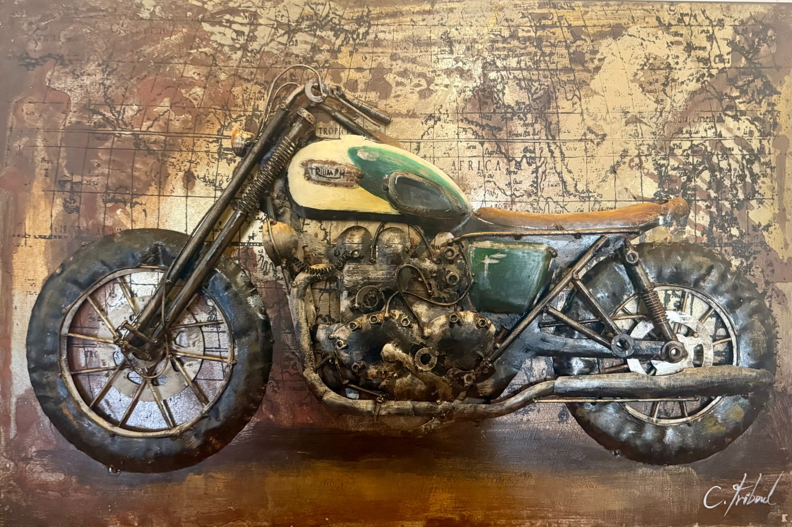 Tableau en relief Moto Triumph — Culture inspiré de La Réunion | L'ART Réunion