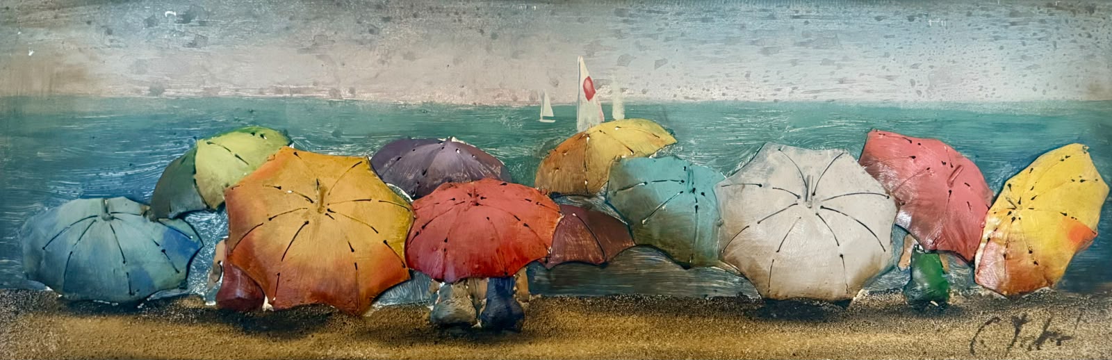 Tableau en relief Parasols plage — Océan inspiré de La Réunion | L'ART Réunion