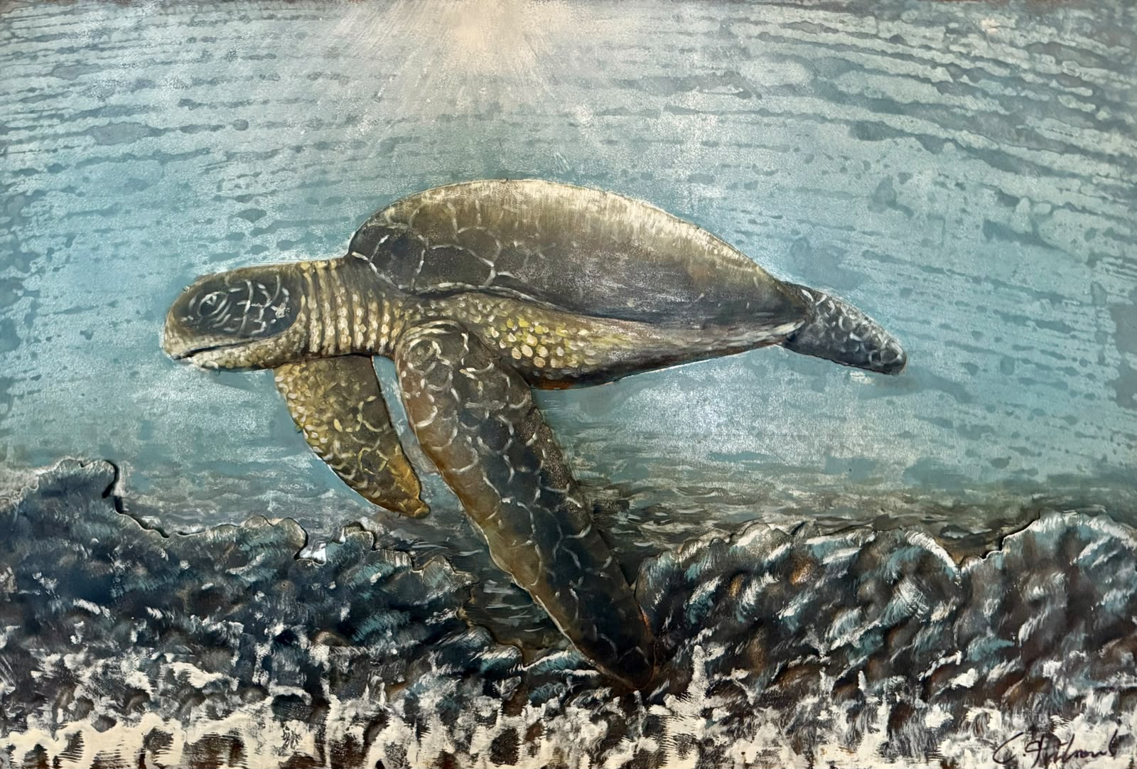 Tableau en relief La tortue sous-marine — Océan inspiré de La Réunion | L'ART Réunion