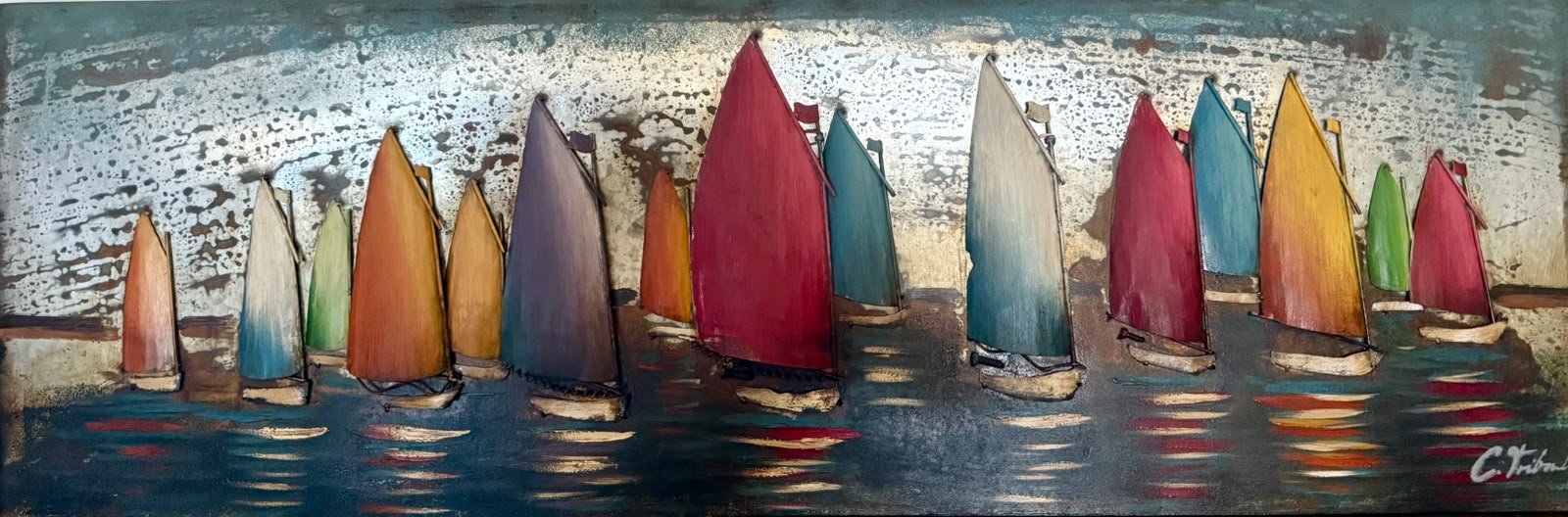 Tableau en relief Voiliers — flotte colorée — Océan inspiré de La Réunion | L'ART Réunion